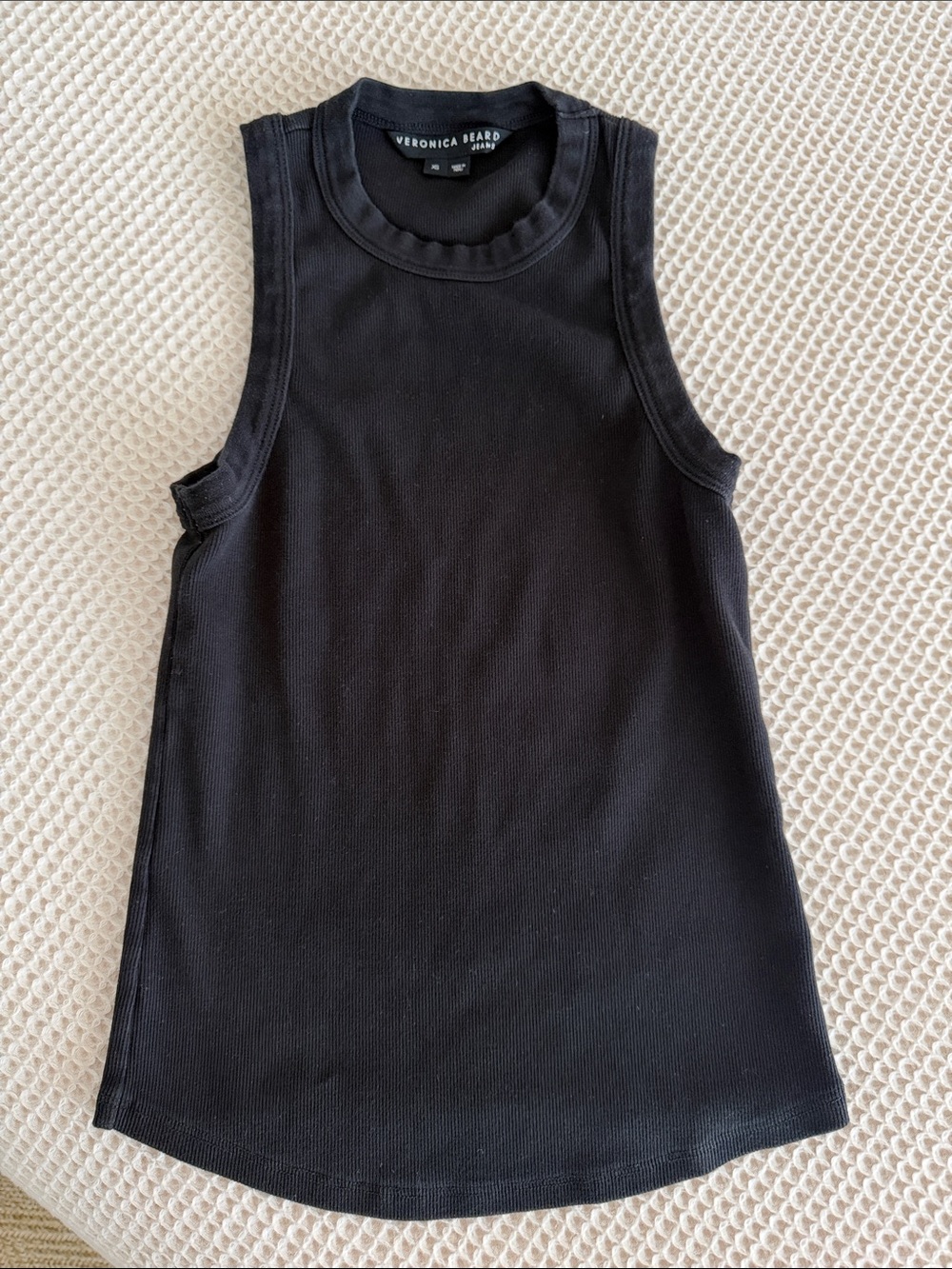 Veronica Beard Black Ribbed Crewneck Tank